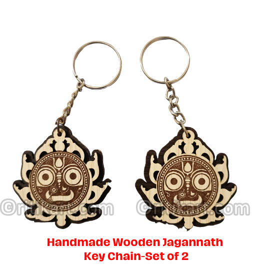 Handmade Wooden Lord Jagannath Nila Chakra Key Chain (Set of 2).
