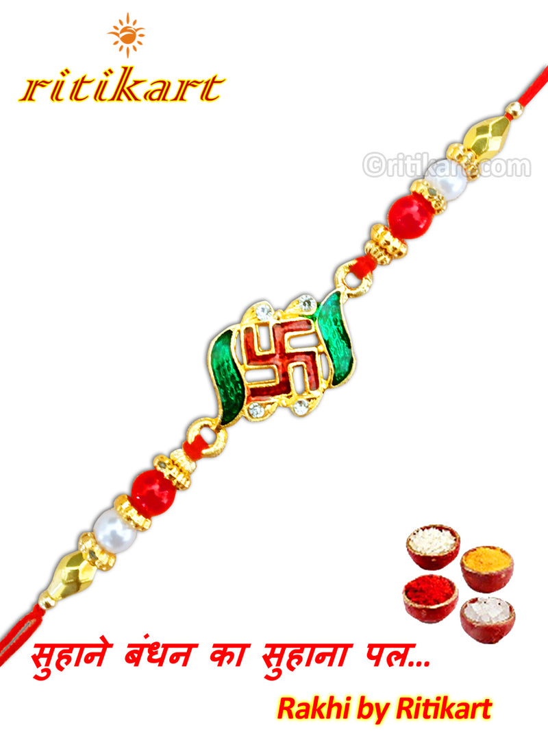 Religious Swastik with Multi Color Beads Rakhi