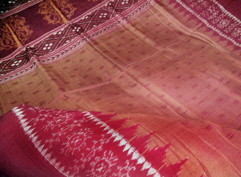 Sambalpuri Hand Woven Brown with Maroon Anchal Design Saree-pic5