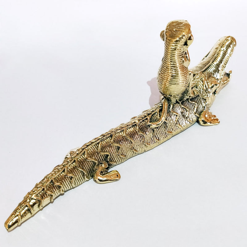 Ancient Dhokra Crocodile and Monkey Showpiece