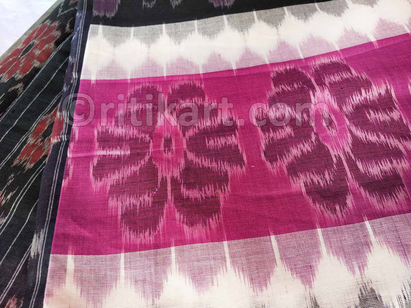 7D Black and Pink Color Maniabandha Cotton Saree Close View