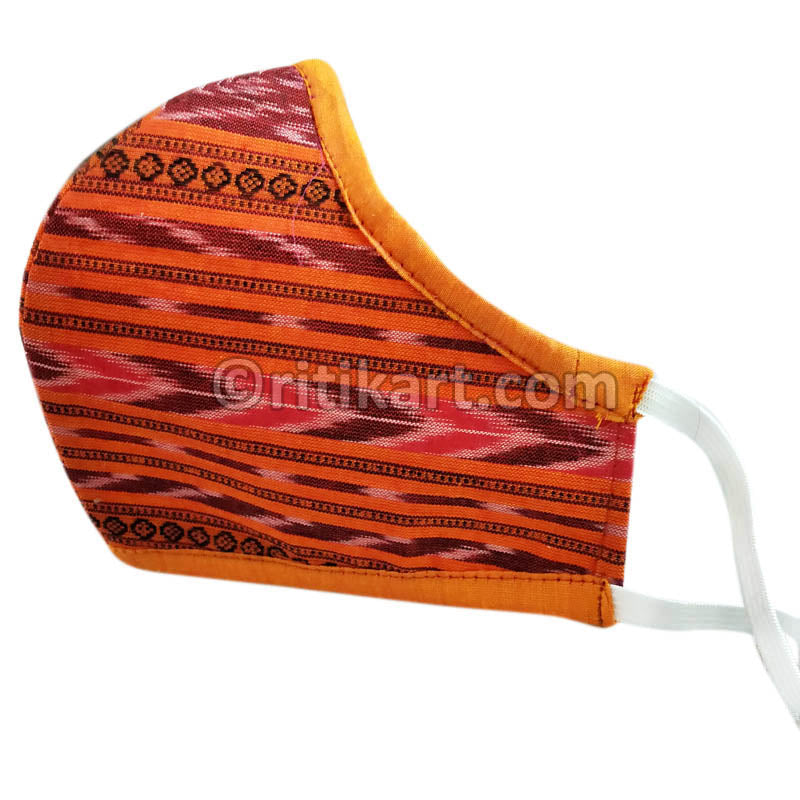 Sambalpuri Handloom Triple Layer Mask-Orange
