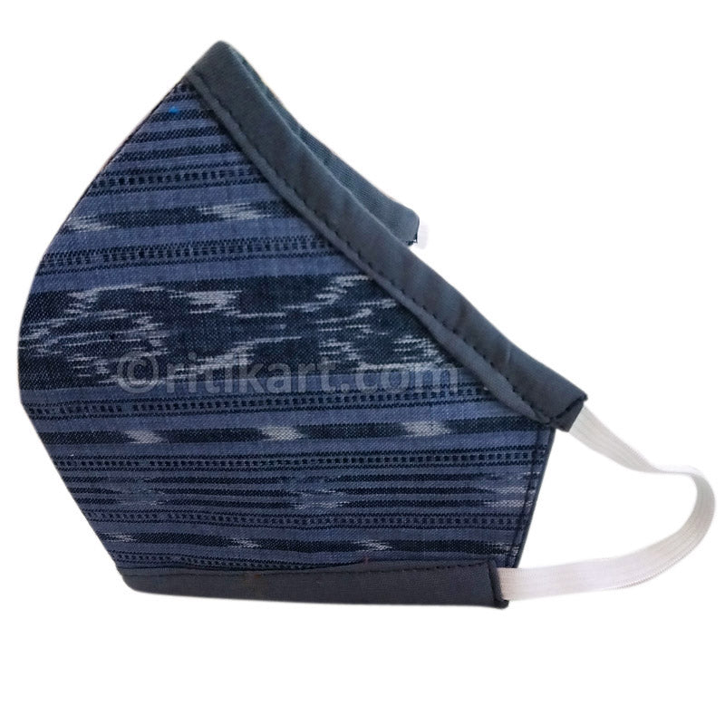 Sambalpuri Handloom Triple Layer Mask-Yale Blue with Black Border