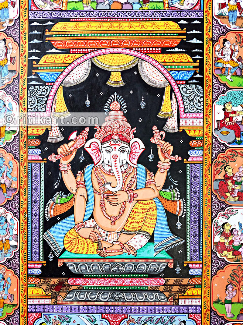 Lord Ganesh Canvas Pattachitra with Story_1