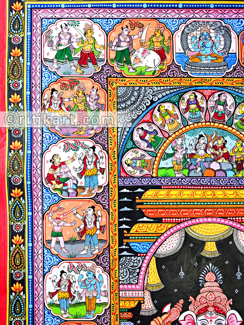Lord Ganesh Canvas Pattachitra with Story_5