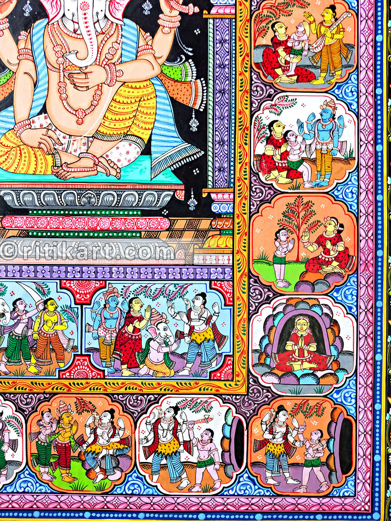 Lord Ganesh Canvas Pattachitra with Story_3