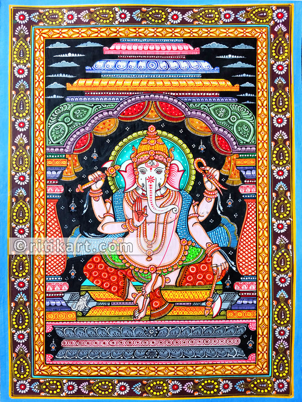 Lord Ganesh (Straight Sitting Posture) Canvas Pattachitra_1