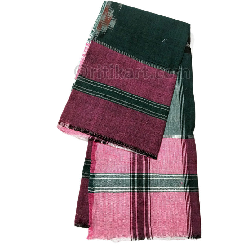 Cotton Pink and Green Single Star Sambalpuri Rumal (Size-18 inch)_2