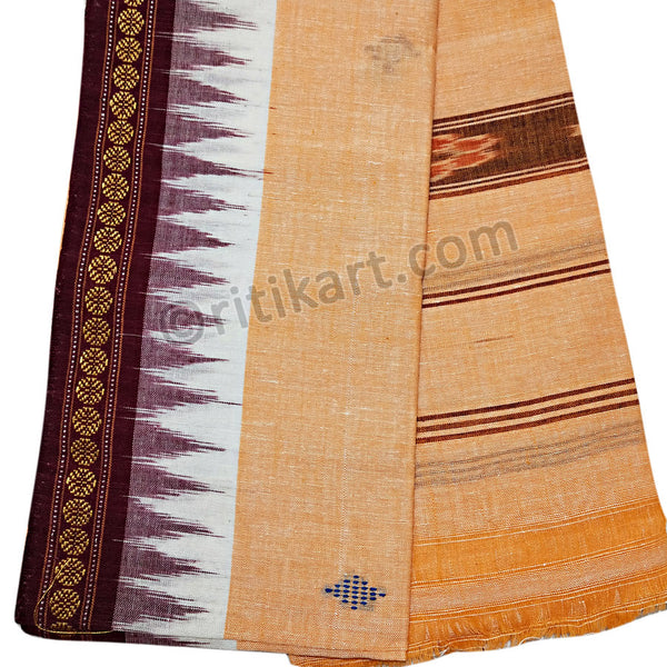 Sambalpuri Fine Quality Hand Woven Pure Cotton Light Orange Brown Border Gamcha