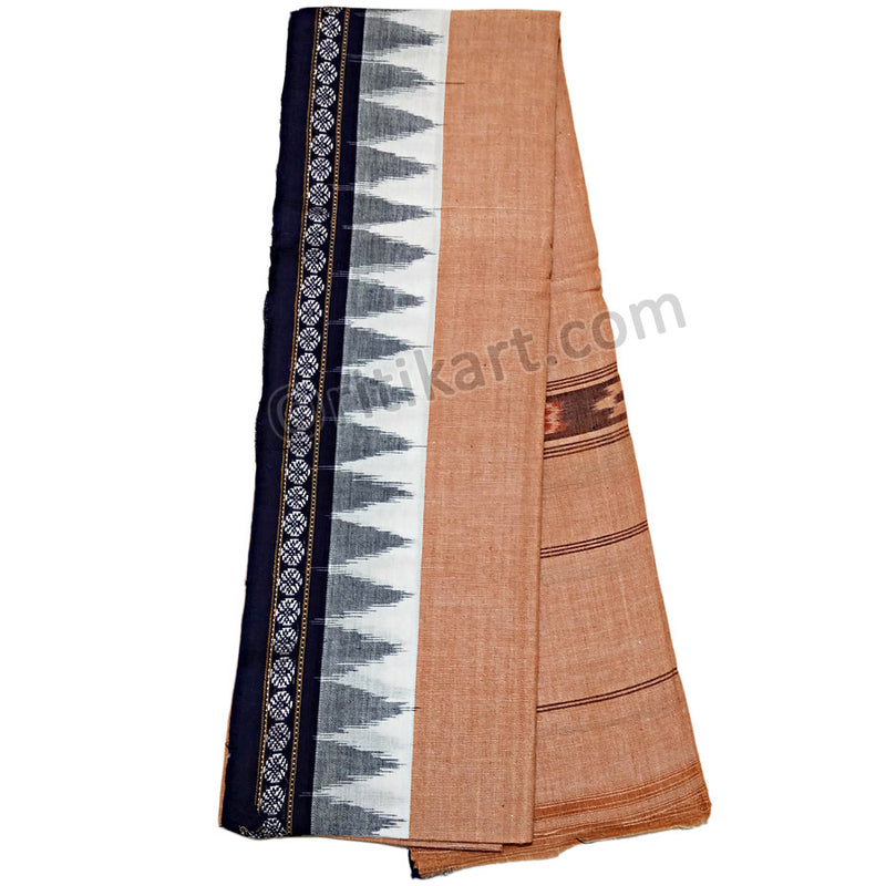 Sambalpuri Fine Quality Hand Woven Pure Cotton Light Orange Black Border Gamcha