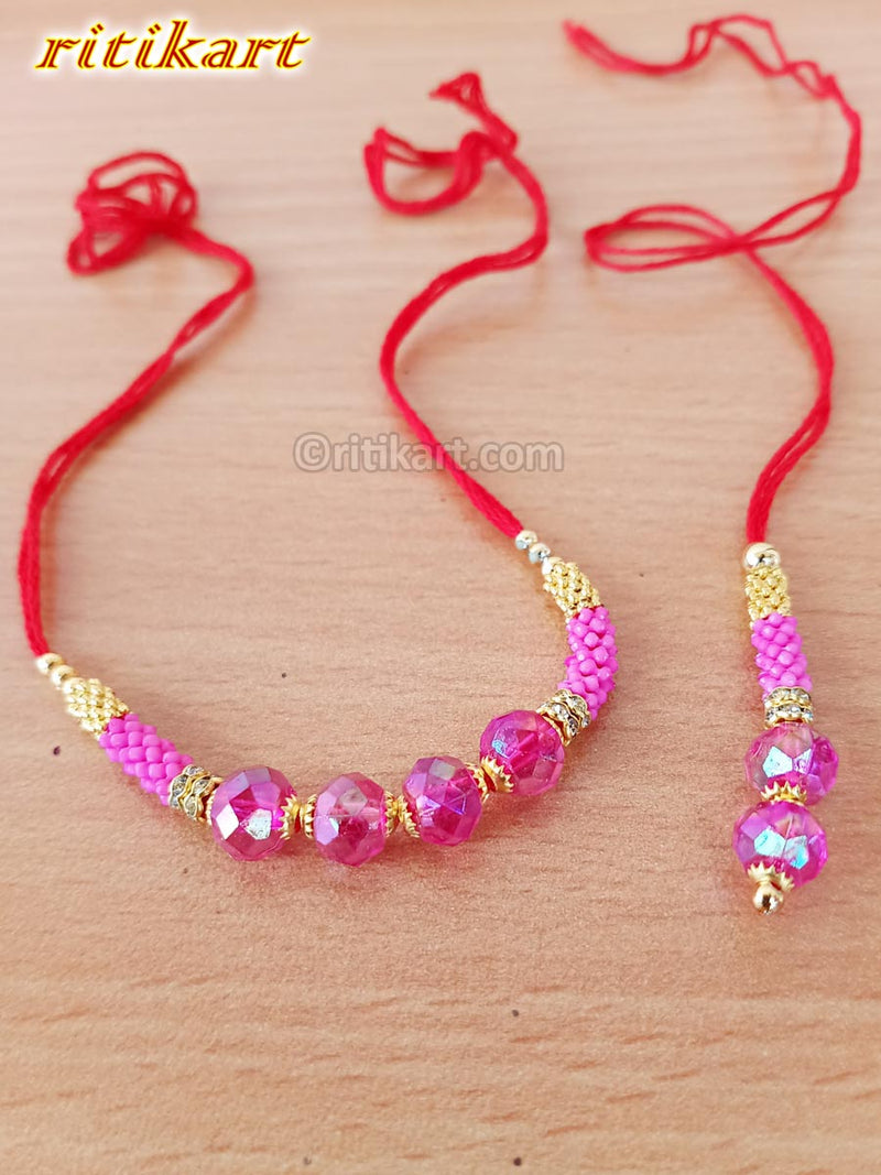 Sparkling Pink Beads Designer Bhaiya-Bhabhi Rakhi