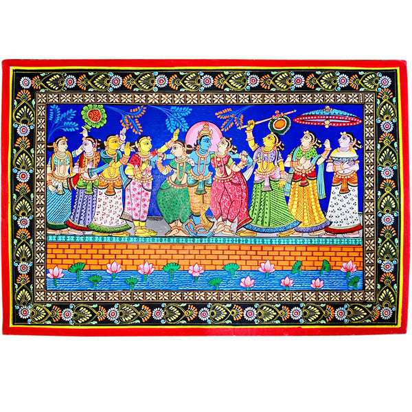 Lord Krishna Dance with Gopis Canvas Pattachitra pic-1