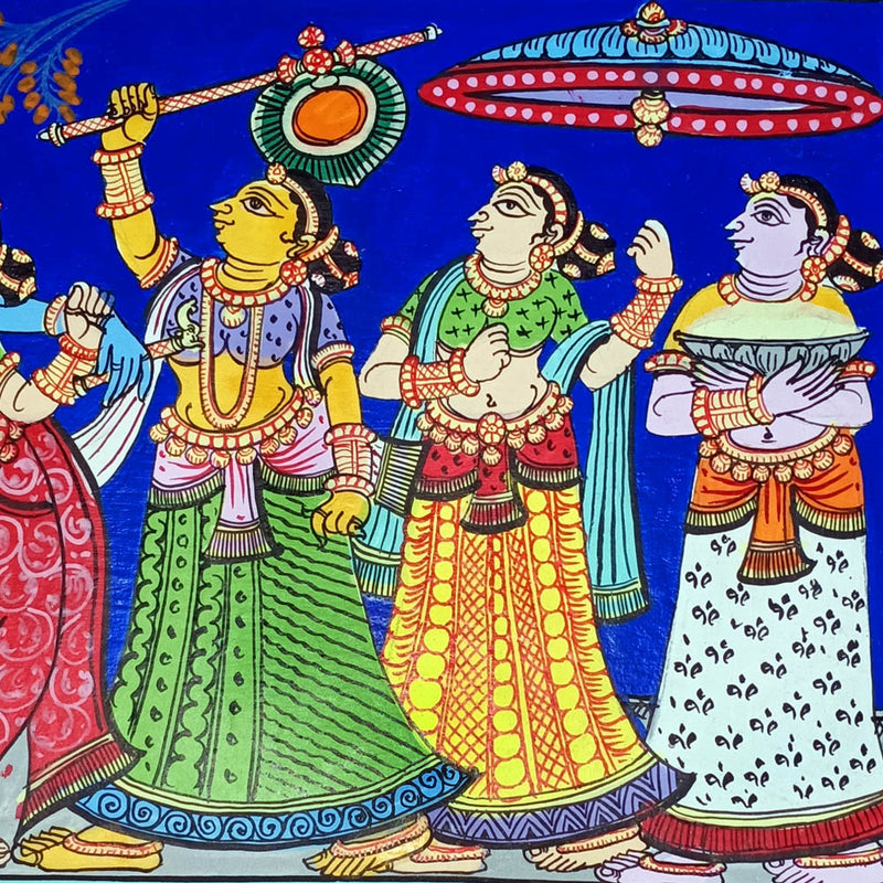 Lord Krishna Dance with Gopis Canvas Pattachitra pic-2