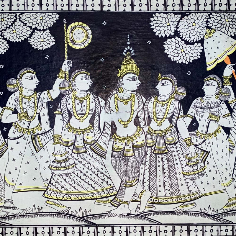 Gorgeous Black and White Lord Krishna With Gopi Pattchitra Painting-pic2