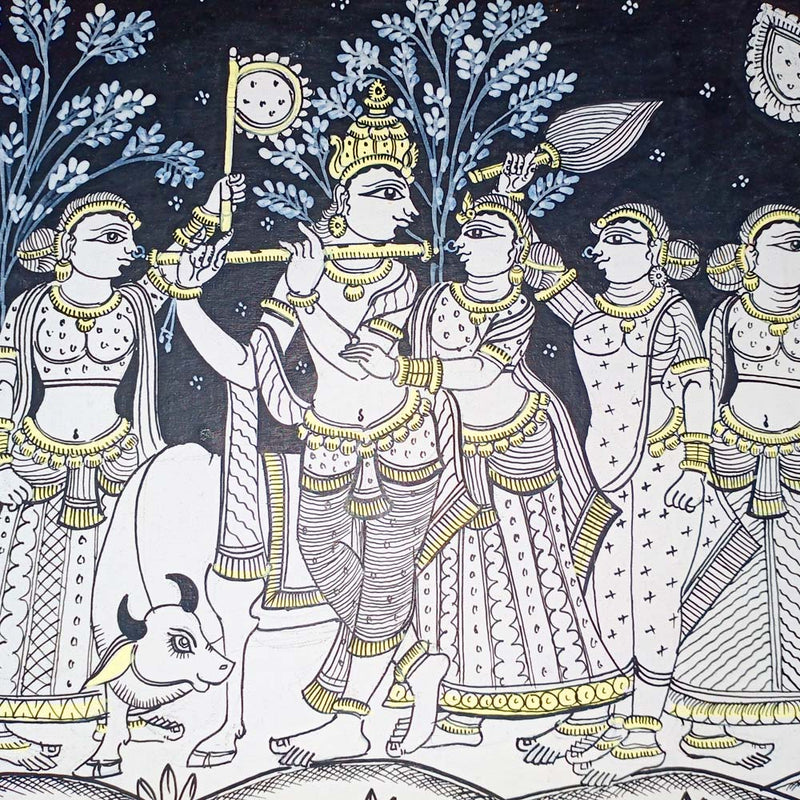 Lord Krishna Rasa Leela with Gopi Pattachitra Painting (B&W)-pic4