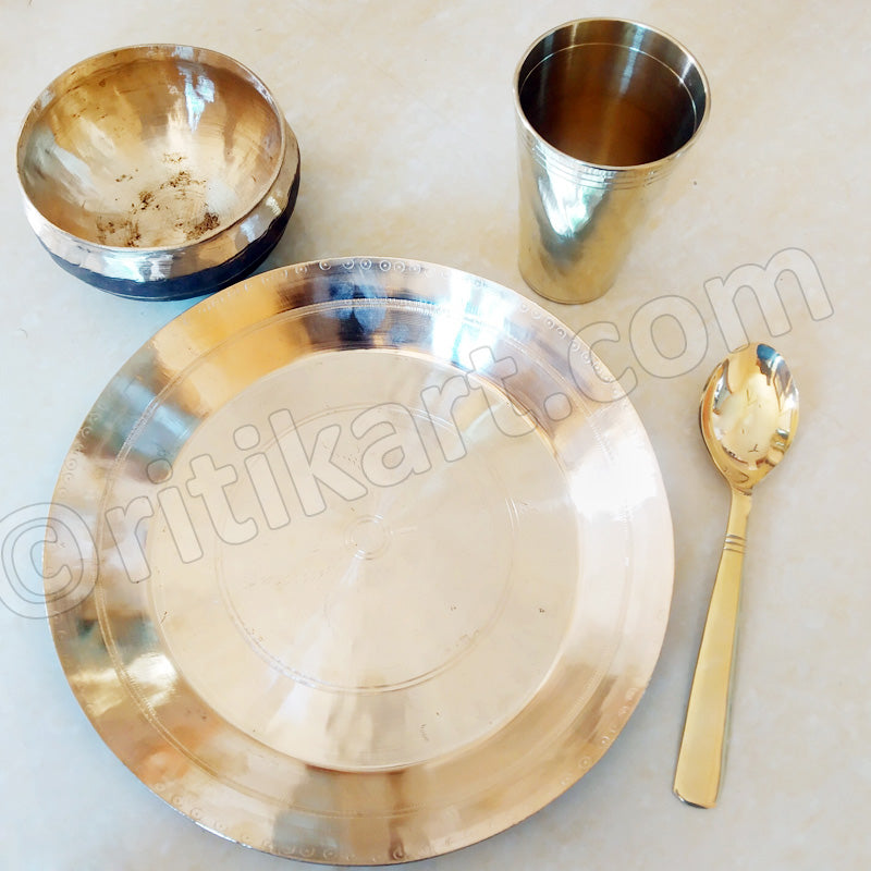 Kansa Thali Set (1 Thali + 1 Bowl +1 Glass and 1 Spoon)