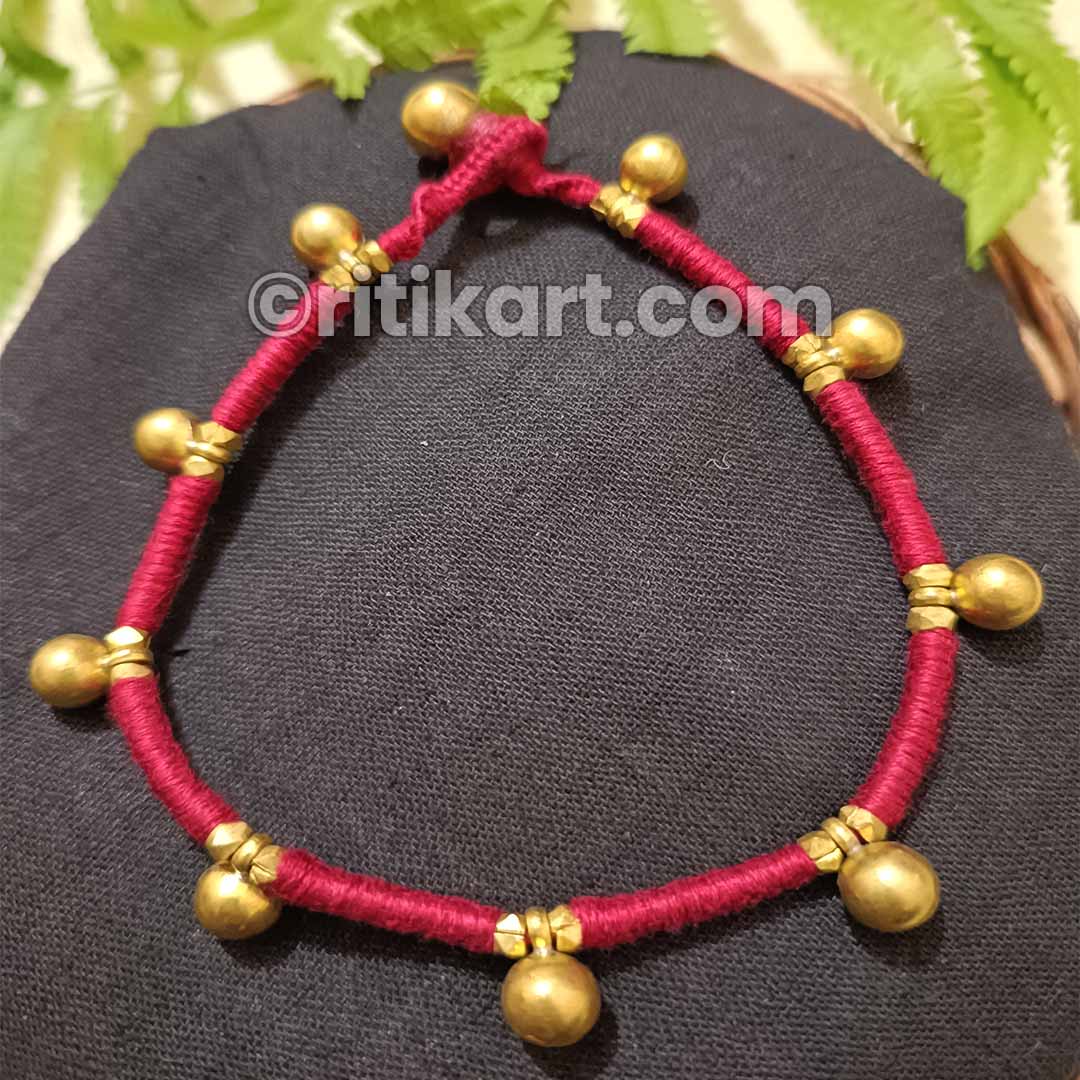 Pink - Handcrafted Beads & Thread Work Patwa Anklet 25