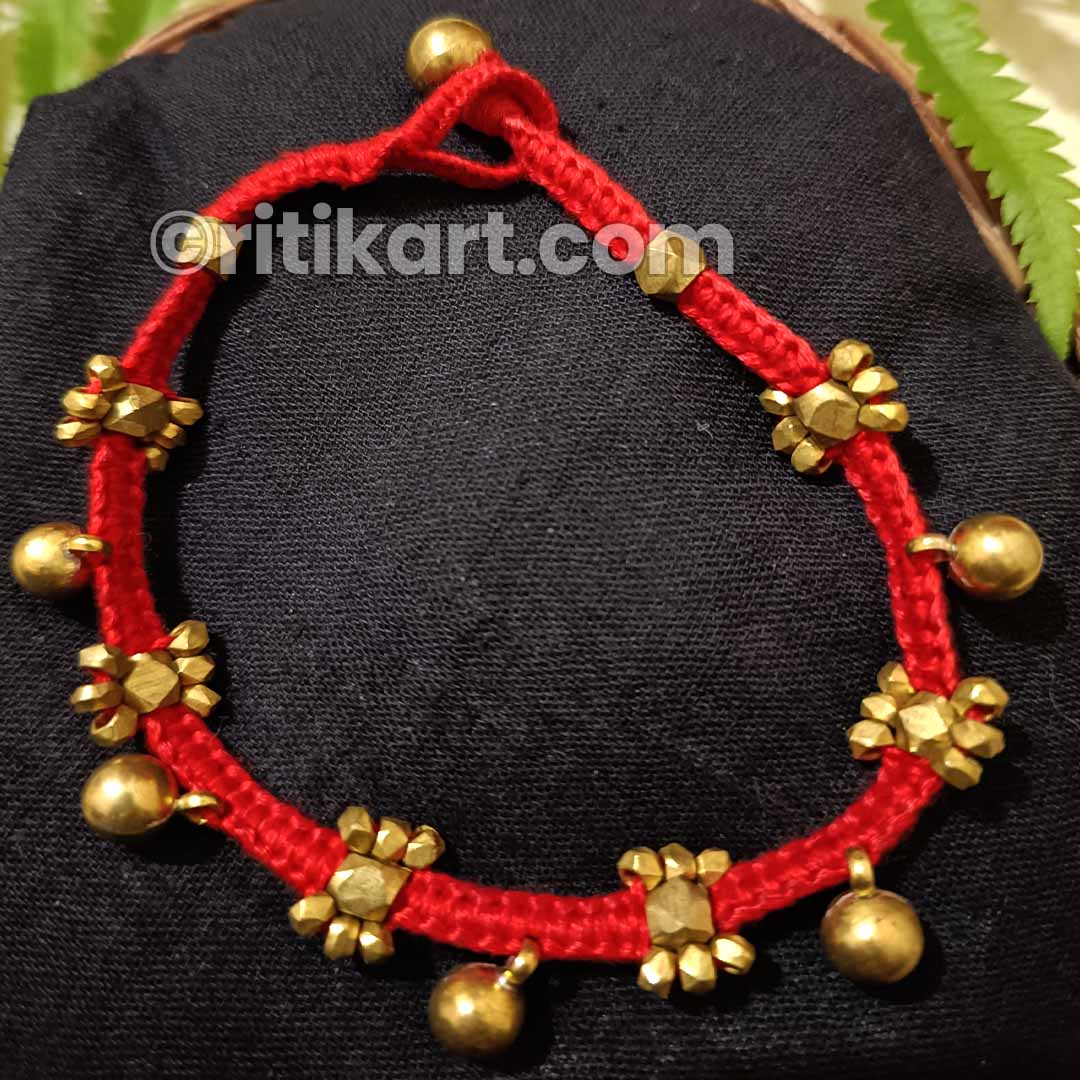 Green - Odisha Dokra Threadwork Tribal Anklet 04