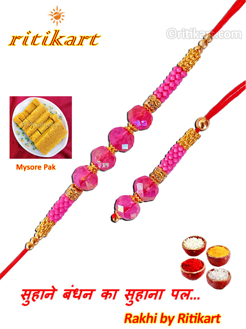 Sparkling Pink Beads Designer Bhaiya-Bhabhi Rakhi