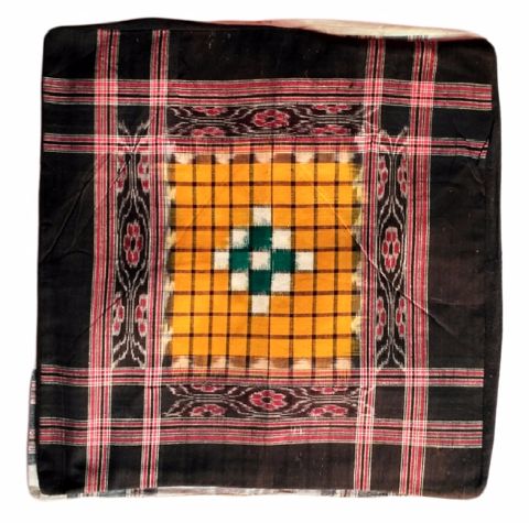 Sambalpuri Black and Yellow cotton Cushion Cover