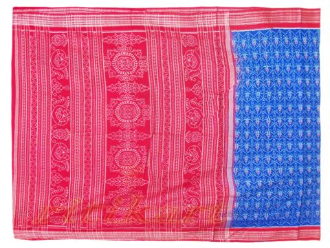 Sambalpuri Red and Blue Color Saree P1