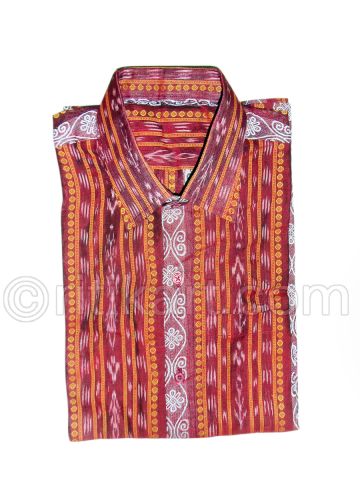 Maroon Color Sambalpuri Handloom Cotton Half Shirt 