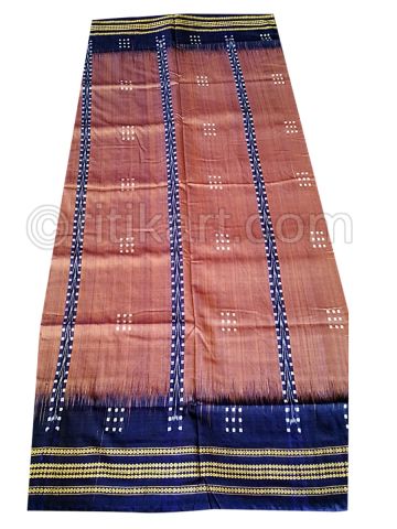  Brown And Blue Border Colour Hand Woven Sambalpuri Bomkai Cotton Saree