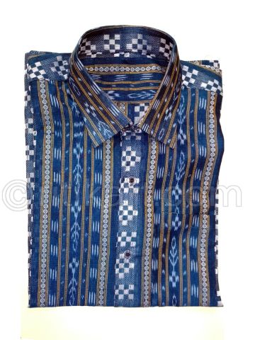 Cupper Sulphate Color Sambalpuri Handloom Cotton Half Shirt 