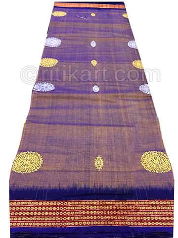 Lavender With Blue Sambalpuri Hand Woven  Jhoti Design Cotton Saree