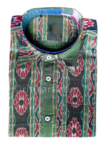Buy Online Sea Green Sambalpuri Handloom Half Shirt