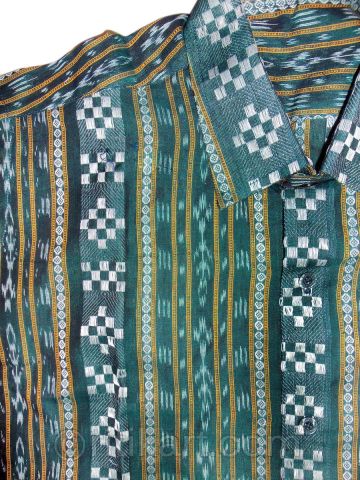 Dark Green Color Sambalpuri Handloom Cotton Half Shirt_2
