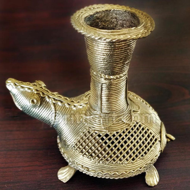 Dokra Brass Turtle with Candel Stand Showpiece