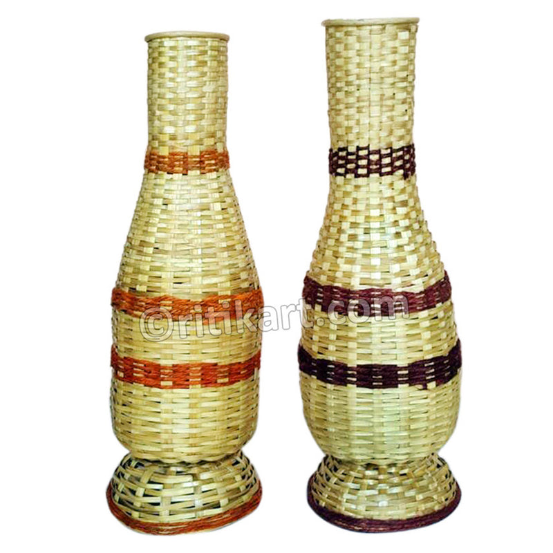 Handcrafted Bamboo Dual Flower Vase Showpiece
