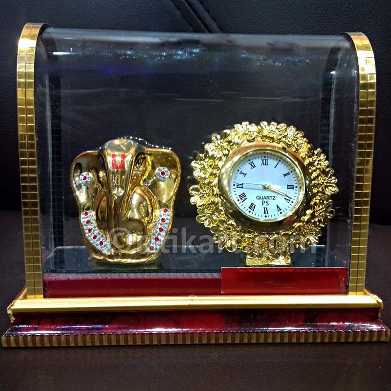 Gold-Plated Alloy Lord Ganesh With Watch Showpiece