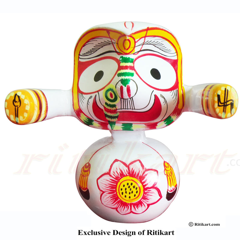 Jagannath Balabhadra Subhadra Wooden Idol Height 15 CMs Round Design-pc4