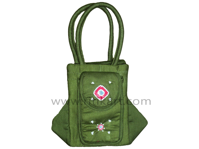 Pipili Hand Made fancy Ladies green Bag with Mobile holder-pc2