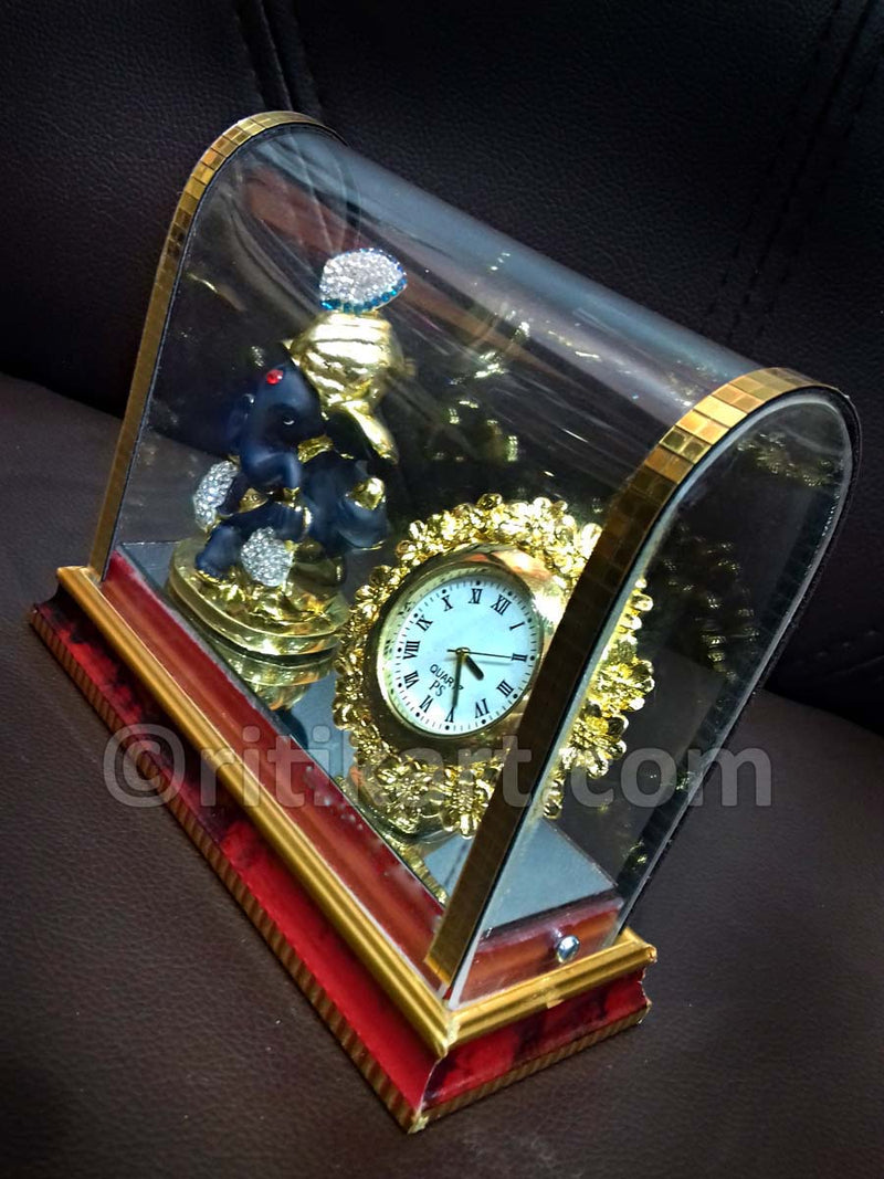 Gold-Plated Alloy Lord Ganesh and Clock Showpiece-pic2
