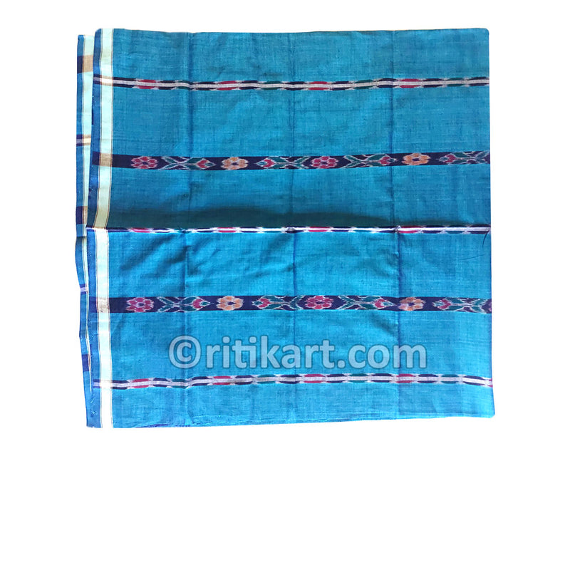 Sambalpuri Cotton Bandha Strips Blue Fish Design Lungi