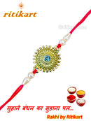Designer Golden Flower with White Stone Rakhi
