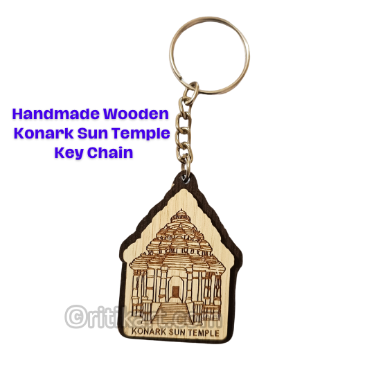 Handmade Wooden Konark Sun Temple Key Chain.