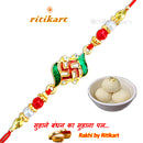 Religious Swastik with Multi Color Beads Rakhi