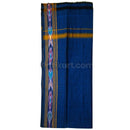 Pure Sutta Machha Bandha Deep Blue–Golden Mustard Uttariya Gamuchha