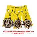 Handmade Wooden Konark Wheel Key Chain (Set of 3).