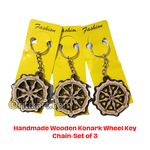Shop Online Handmade Wooden Konark Wheel Key Chain (Set of