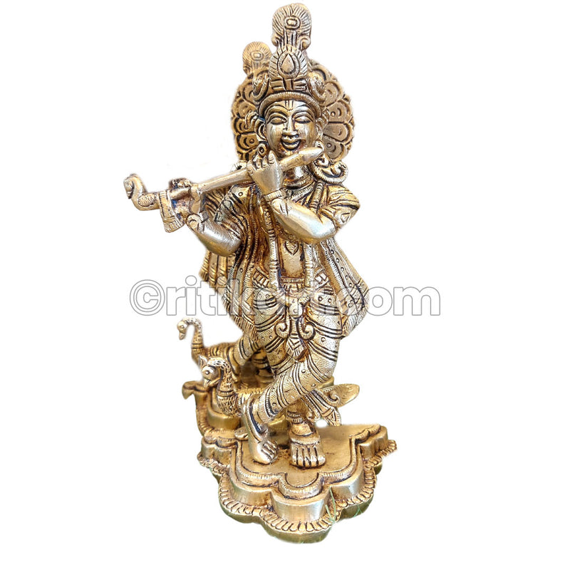 Brass Handcrafted Shree Krishna with Mayura.