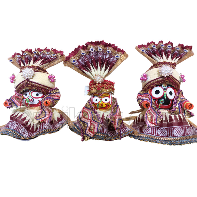 Premium Velvet Pagadi Milk White Costume for Lord Jagannath Balabhadra Subhadra