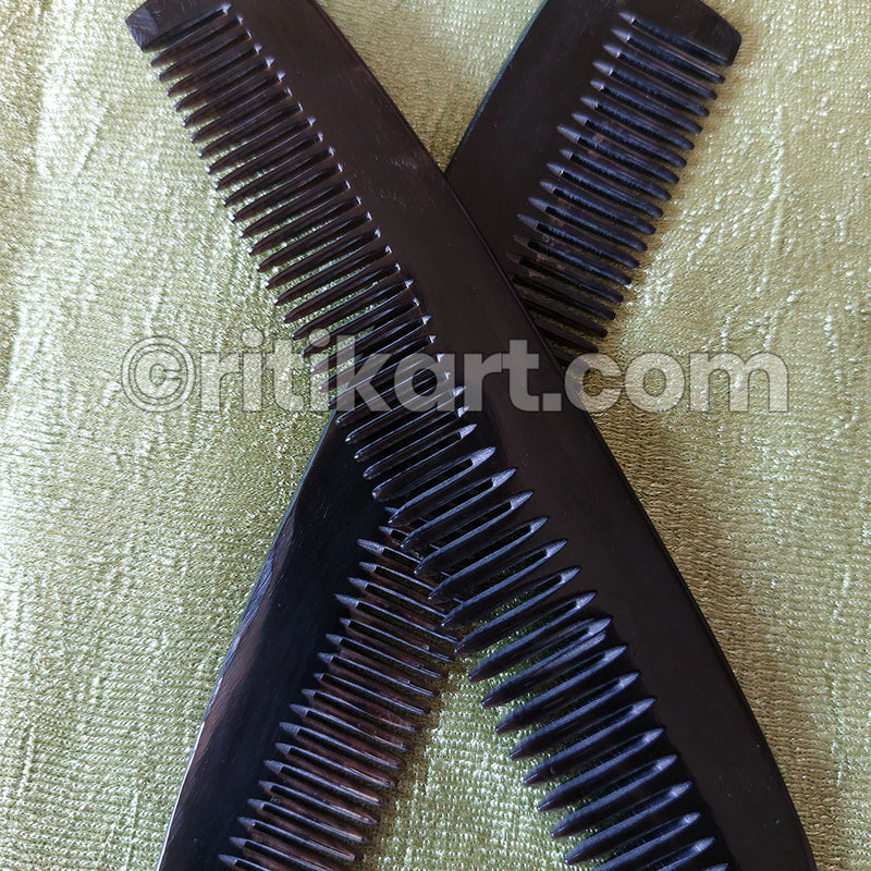 Medium 2 in 1 Buffalo Horn Black Comb for Women- 15 Cm