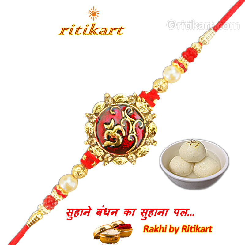 Religious Omm Rakhi with Red and Golden Beads