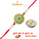 Designer Golden Flower with White Stone Rakhi