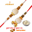 Bhaiya-Bhabhi White with Golden Color Beads Rakhi